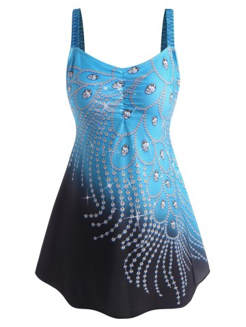 3d Diamond Print Ruched Tankini Swimwear