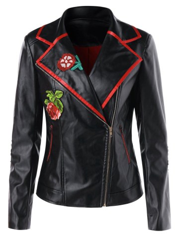 Applique Faux Leather Biker Jacket