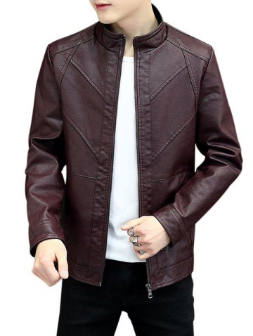 Autumn Motor Seam Zipper Pu Jacket