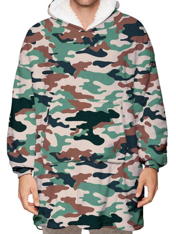 Camouflage Print Kangaroo Pocket Fleece Blanket Hoodie