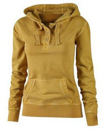 Casual Hooded Solid Color Buttoned Pocket Pullover Hoodie For Women