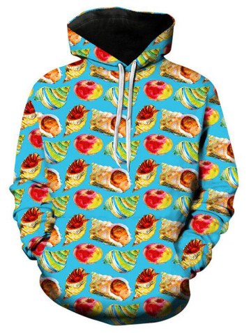 Casual Seashell Fruit Print Hoodie