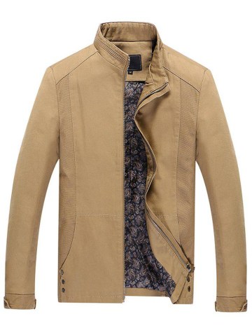 Casual Solid Pouch Pocket Zipper Up Jacket