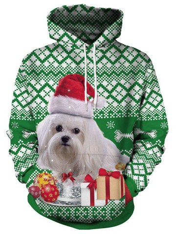Christmas Dog And Gift Print Pullover Hoodie