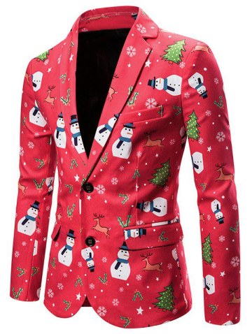 Christmas Snowman Deer Single Breasted Casual Blazer
