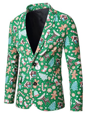 Christmas Tree Snowflake Snowman Print Lapel Side Slit Blazer