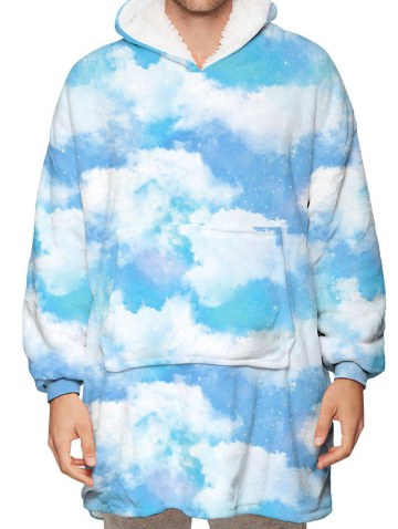 Cloud Print Kangaroo Pocket Fleece Blanket Hoodie