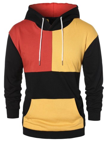 Color Block Drawstring Long Sleeve Hoodie
