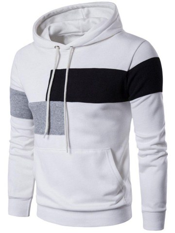 Color Block Kangaroo Pocket Drawstring Hoodie