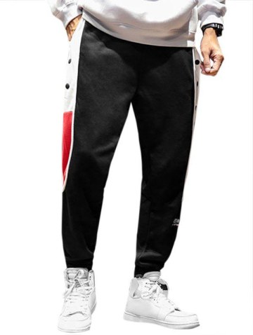 Colorblock Button Casual Beam Feet Pants