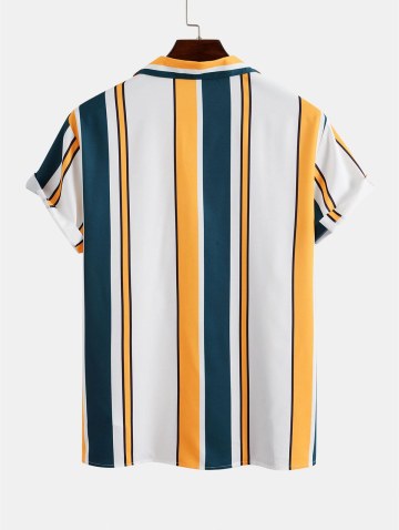 Contrast Stripe Print Shirt And Shorts Set