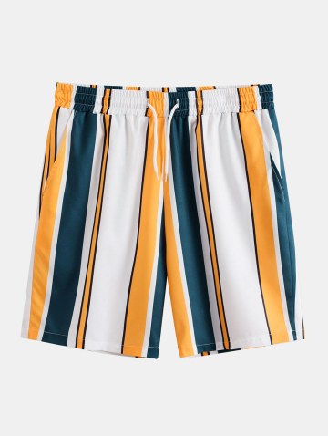 Contrast Stripe Print Shirt And Shorts Set