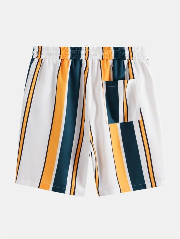 Contrast Stripe Print Shirt And Shorts Set