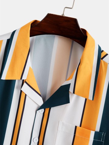 Contrast Stripe Print Shirt And Shorts Set