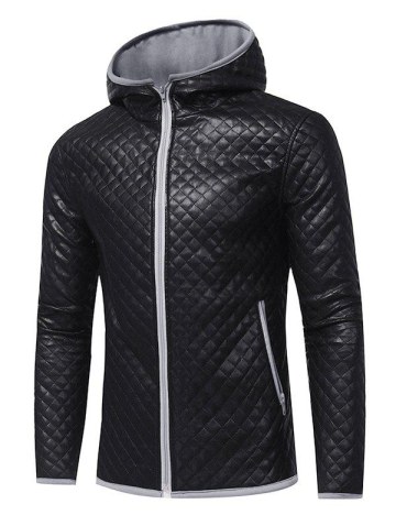Contrast Trim Zipper Hooded Quilted Jacket