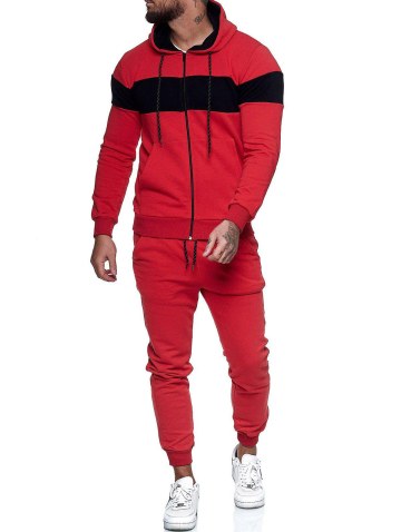 Contrast Zip Up Hoodie Jacket And Pants Sports Two Piece Set