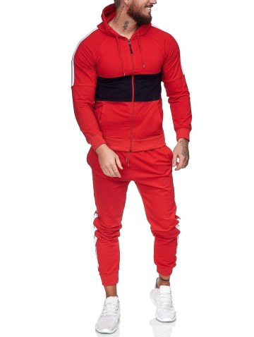 Contrast Zip Up Hoodie Jacket And Pants Two Piece Sports Set