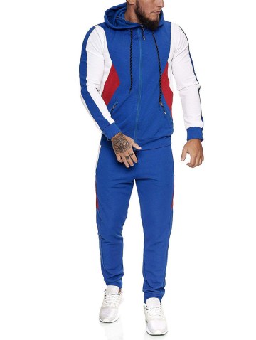 Contrast Zip Up Ribbed Hoodie And Sports Pants Two Piece Set