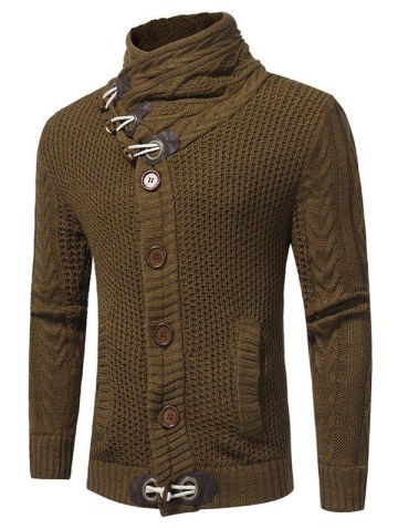 Cowl Neck Single Breasted Horn Button Cardigan