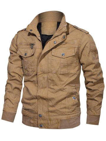 Creased Zip Up Multi Pockets Cargo Jacket