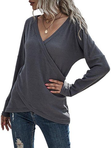 Cross-front Honeycomb Surplice Knitwear