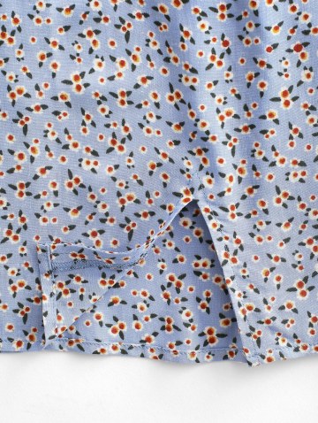 Ditsy Print Cinched Ruched Shirred Back Two Piece Dress