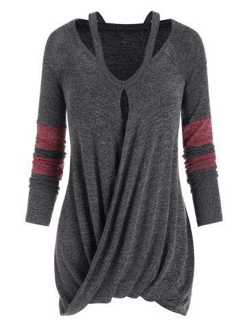 Draped Front Raglan Sleeve Cutout Tee