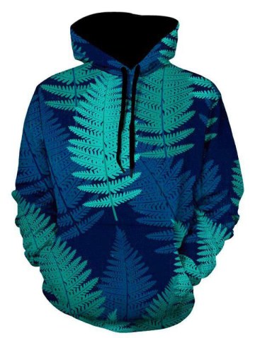 Drawstring Kangaroo Pocket Leaves Hoodie