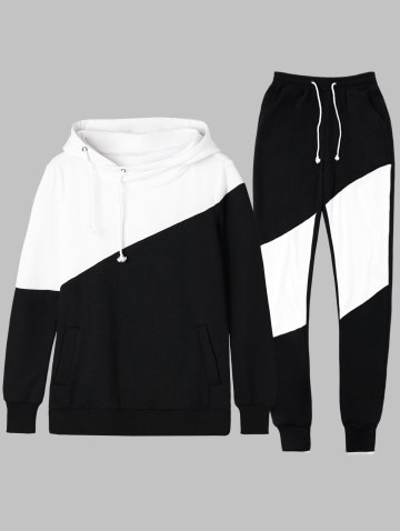 Drawstring Two Tone Hoodie With Sweatpants