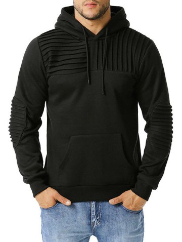 Elbow Patch Pintuck Detail Fleece Hoodie
