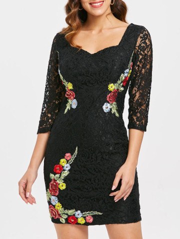 Embroidered Lace Mini Bodycon Dress