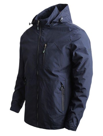 Embroidery Zipper Pocket Hooded Jacket