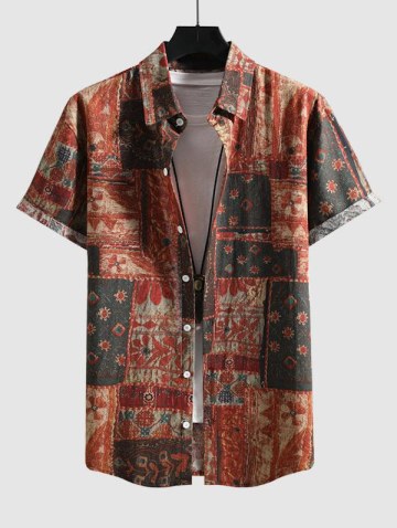 Ethnic Style Shirt And Ripped Patch Jeans Set