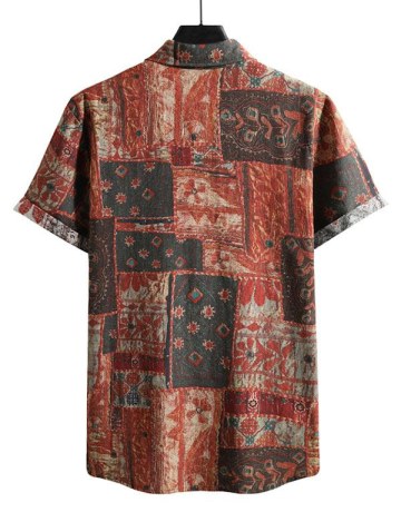 Ethnic Style Shirt And Ripped Patch Jeans Set