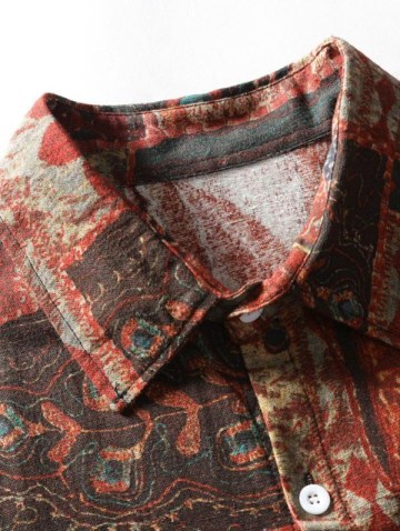 Ethnic Style Shirt And Ripped Patch Jeans Set