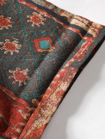 Ethnic Style Shirt And Ripped Patch Jeans Set