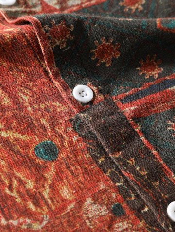 Ethnic Style Shirt And Ripped Patch Jeans Set