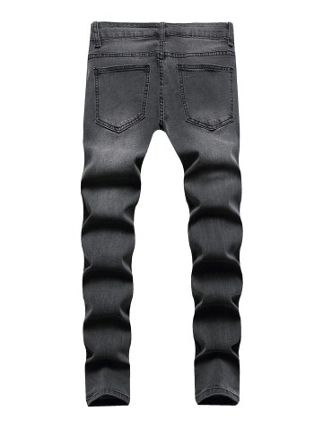 Ethnic Style Shirt And Ripped Patch Jeans Set