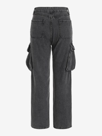 Faded Flap Pockets Tapered Cargo Jeans