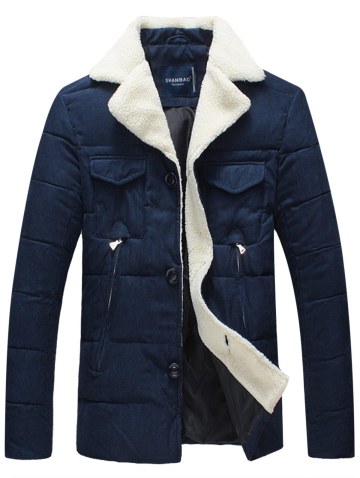 Faux Fur Collar Button Up Padded Jacket