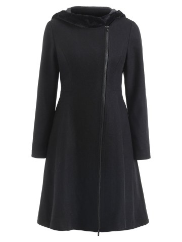 Faux Fur Hooded Zipper Long Coat