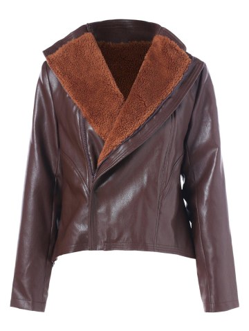 Faux Fur Panel Pu Leather Jacket