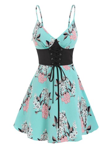 Floral Print Lace-up Cami Dress