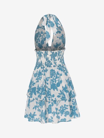 Floral Printed Halter Tie Smocked Dress