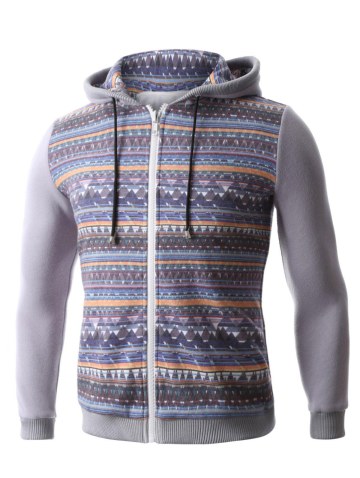Hooded Colorful Geometric Print Zip-up Hoodie