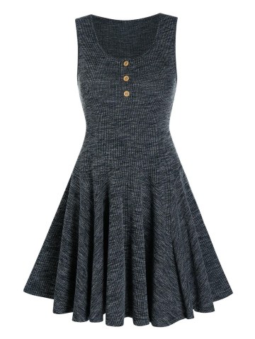 Knitted Sleeveless Henley Mini A Line Dress