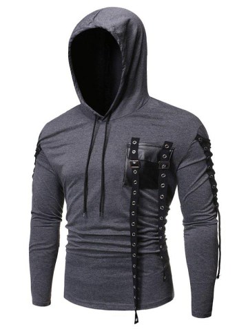Lace-up Buckle Strap Pocket Hoodie