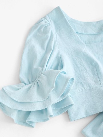 Layered Sleeve Tie Back Crop Blouse