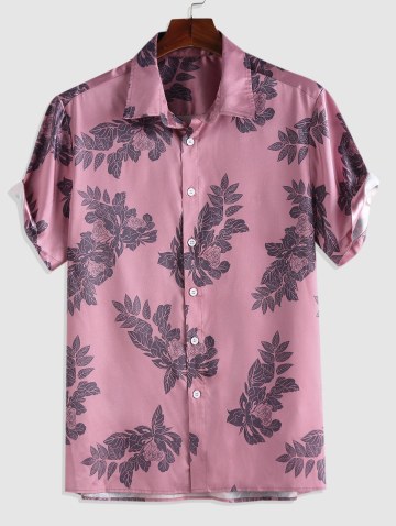 Leaves And Flowers Printed Turndown Collar Shirt