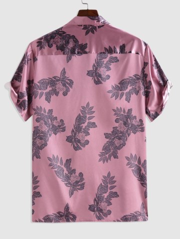 Leaves And Flowers Printed Turndown Collar Shirt